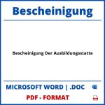 Bescheinigung Der Ausbildungsstätte WORD PDF
