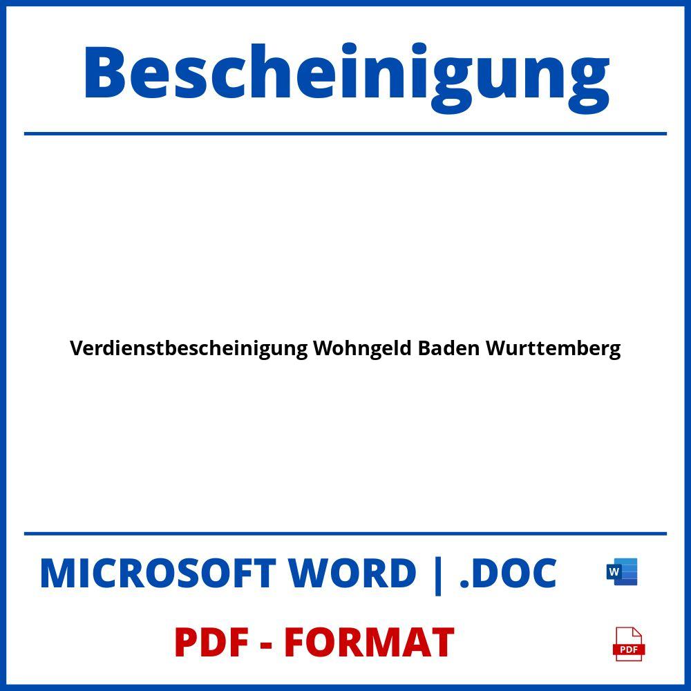 Formular Verdienstbescheinigung Wohngeld Baden Württemberg