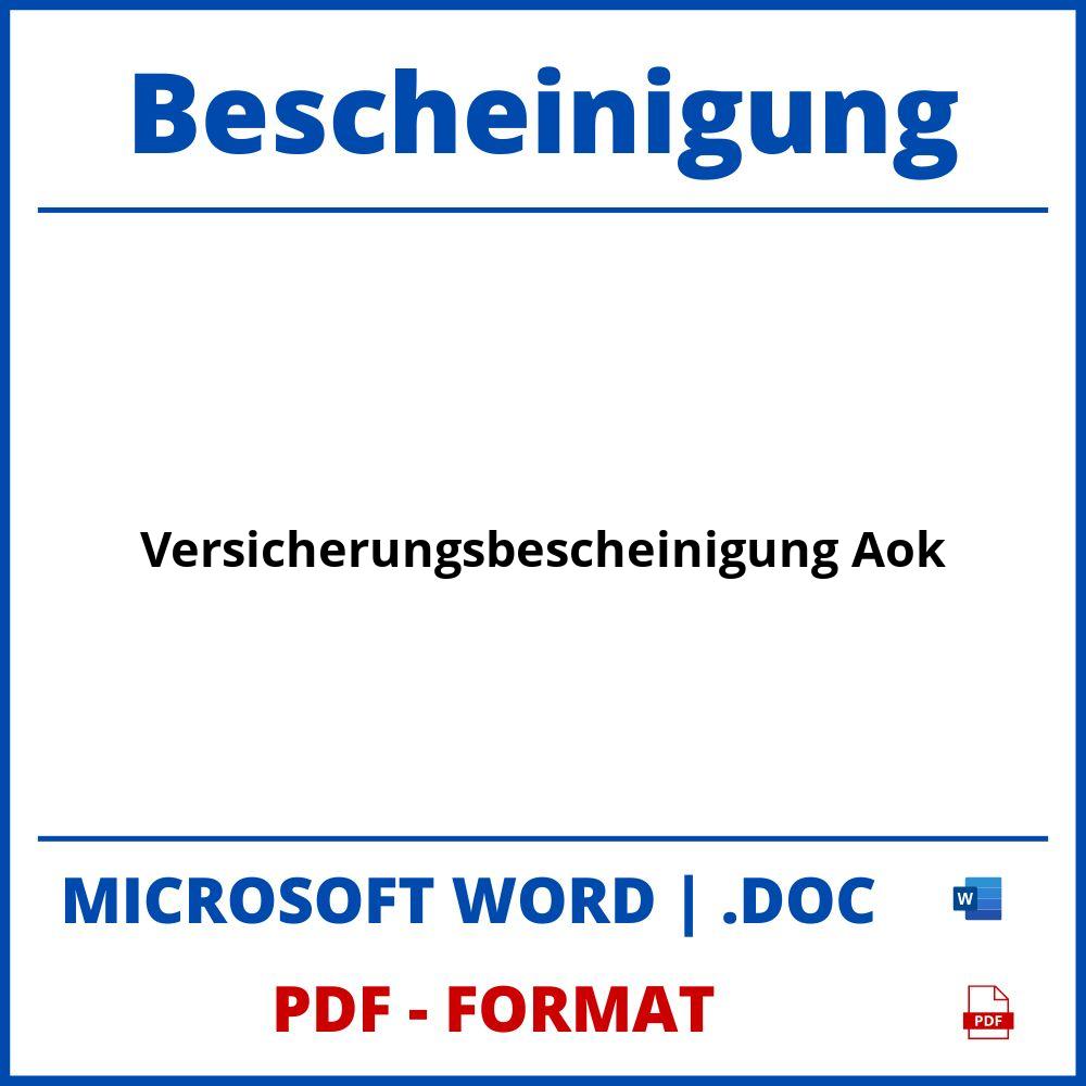 Versicherungsbescheinigung Aok