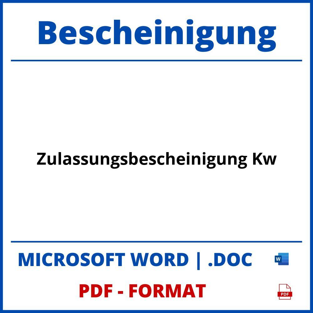 Zulassungsbescheinigung Kw